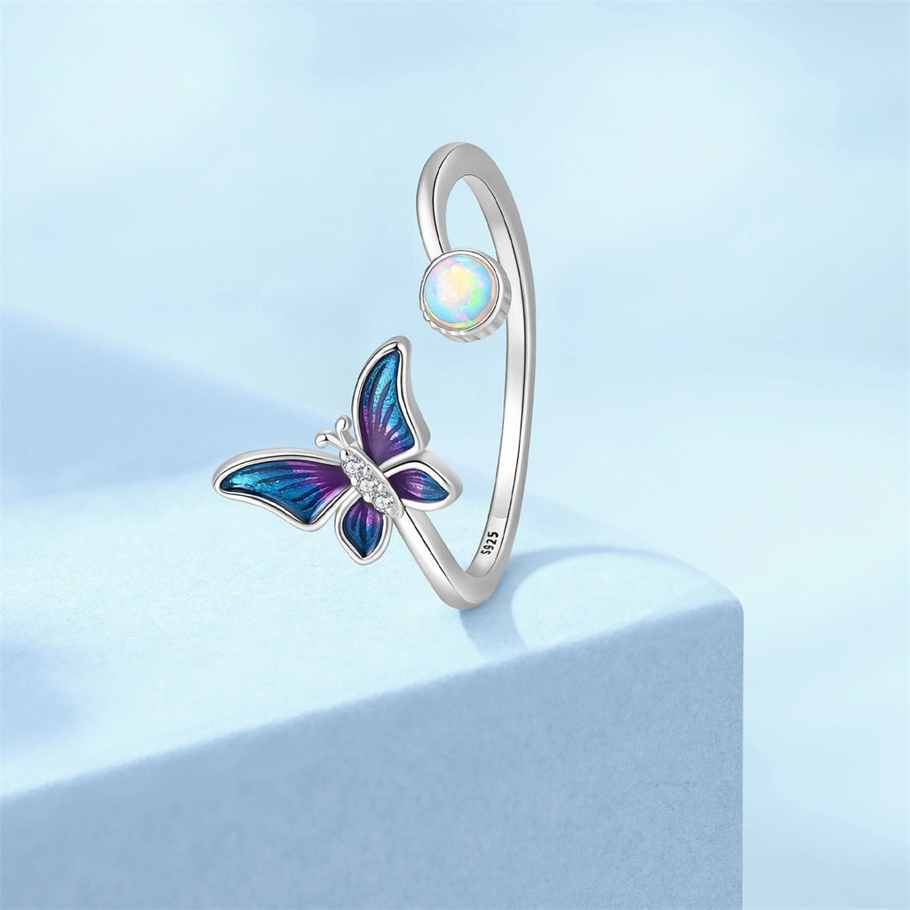 Opal & Blue Butterfly Adjustable Ring