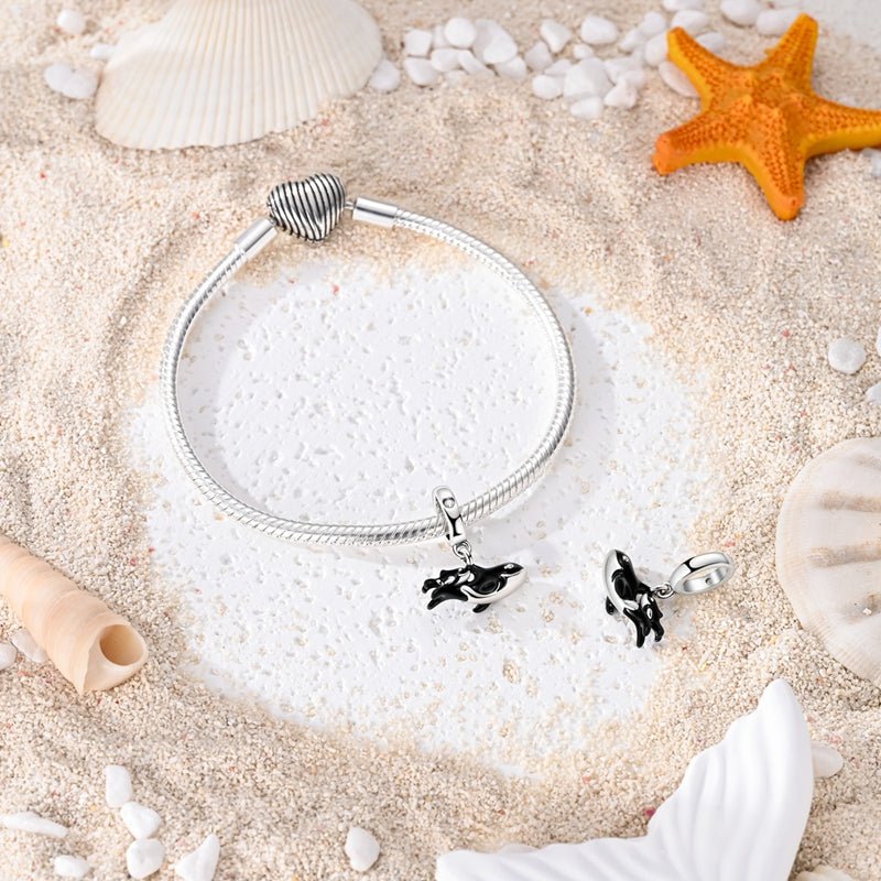 Orca Whale Mother & Baby Dangle Charm