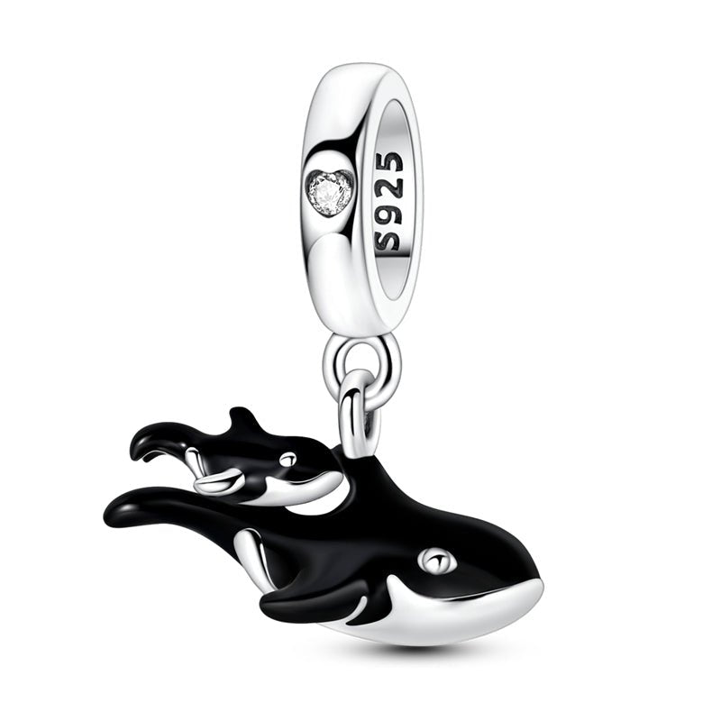 Orca Whale Mother & Baby Dangle Charm