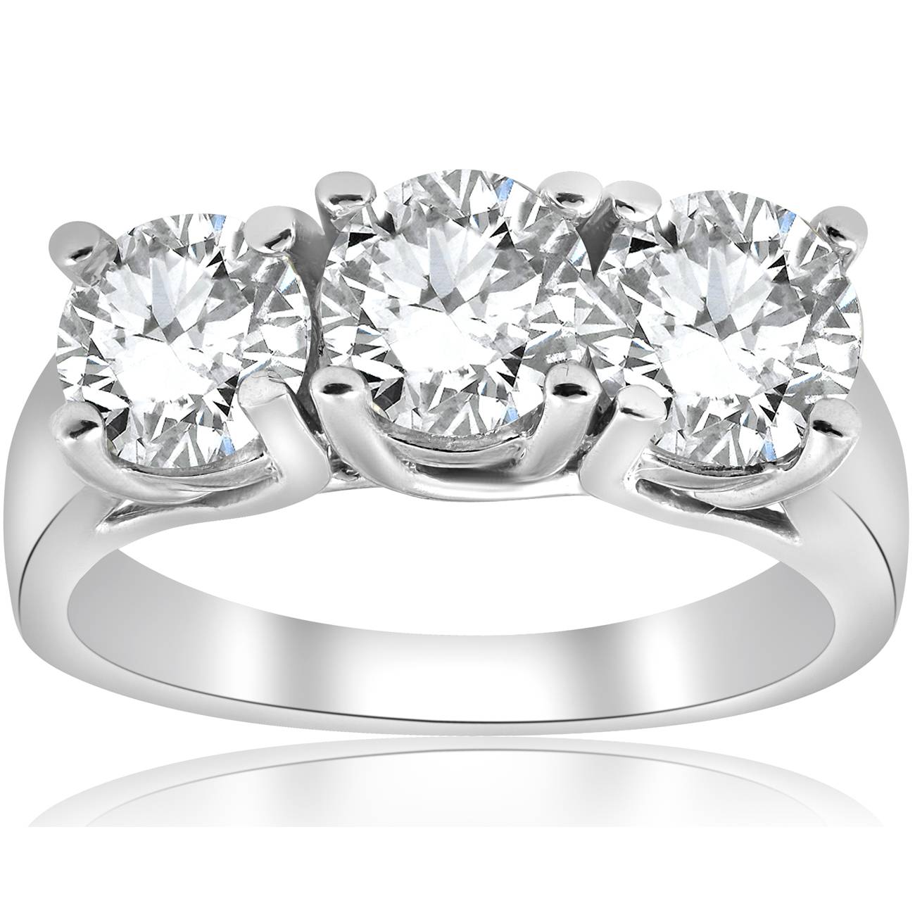 3ct Three Stone Diamond Engagement Ring 14K White Gold Size Selectable