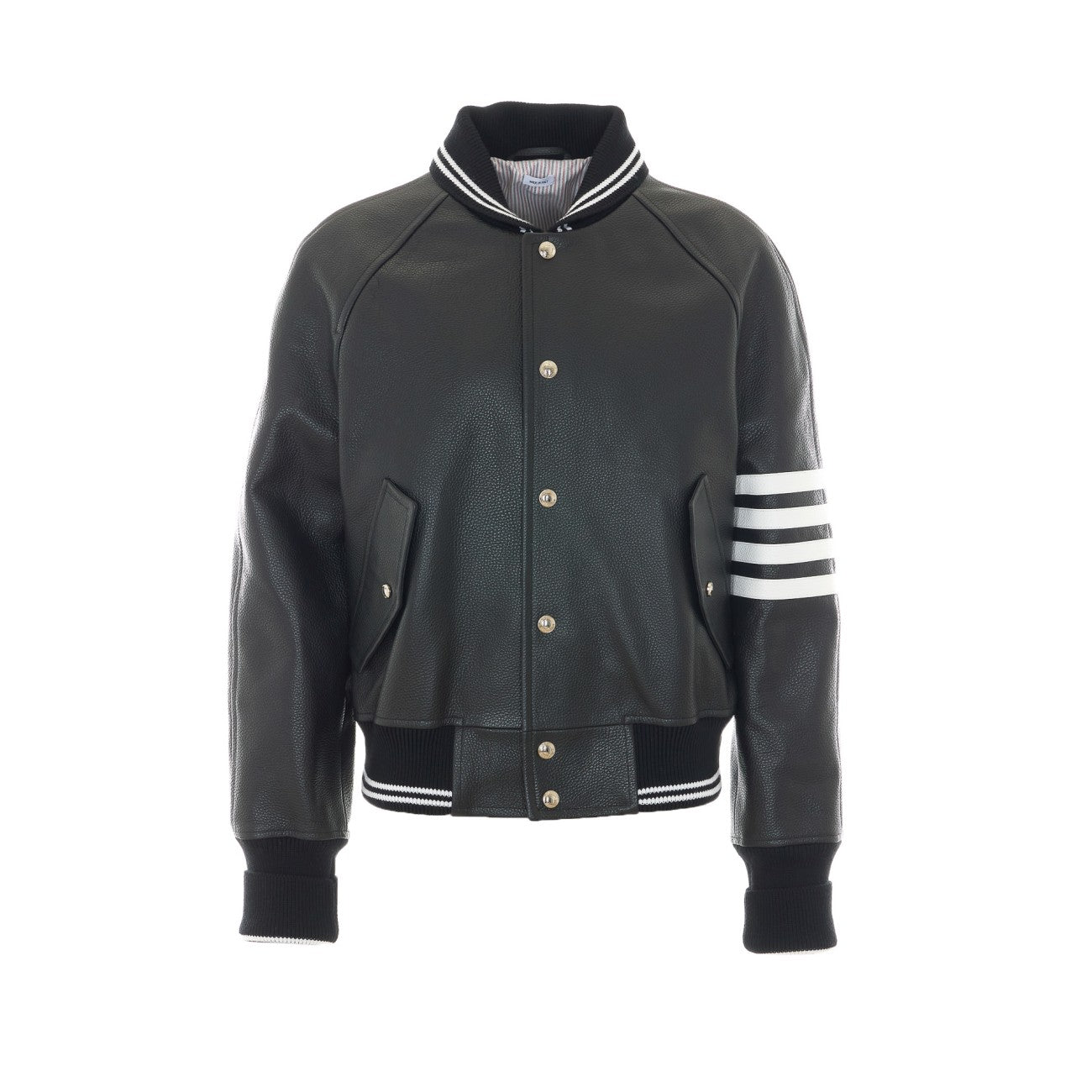 Thom Browne Men Oversized Leather Bomber With 4-Bar