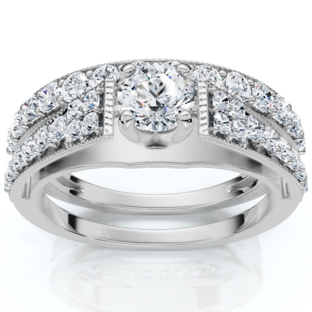 1Ct TW Vintage Engagement Wedding Ring Set Lab Grown 14k Gold