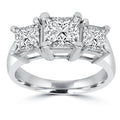 2ct Three Stone Princess Cut Diamond Engagement Ring 14K Gold Lab Grown Size Selectable