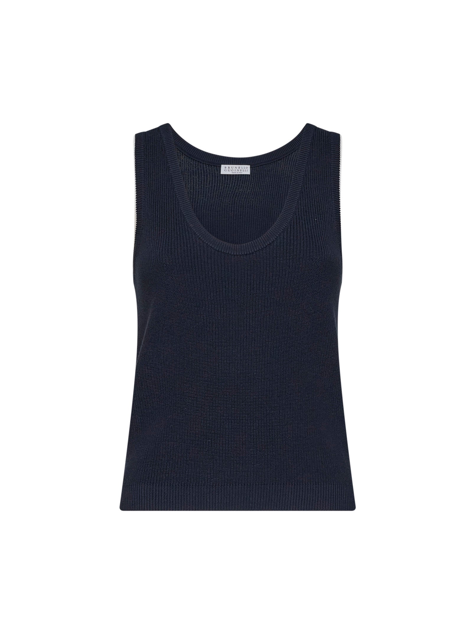 Brunello Cucinelli Women Blue Ribbed Cotton Knit Top