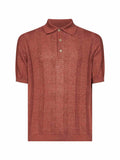 Brunello Cucinelli Men Terracotta Wide Ribbed Linen And Cotton Knit Polo Shirt