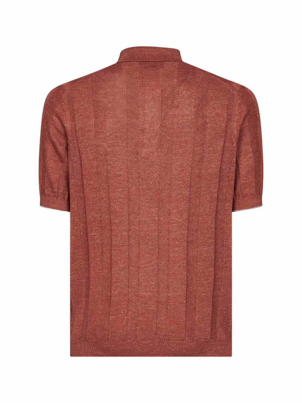 Brunello Cucinelli Men Terracotta Wide Ribbed Linen And Cotton Knit Polo Shirt
