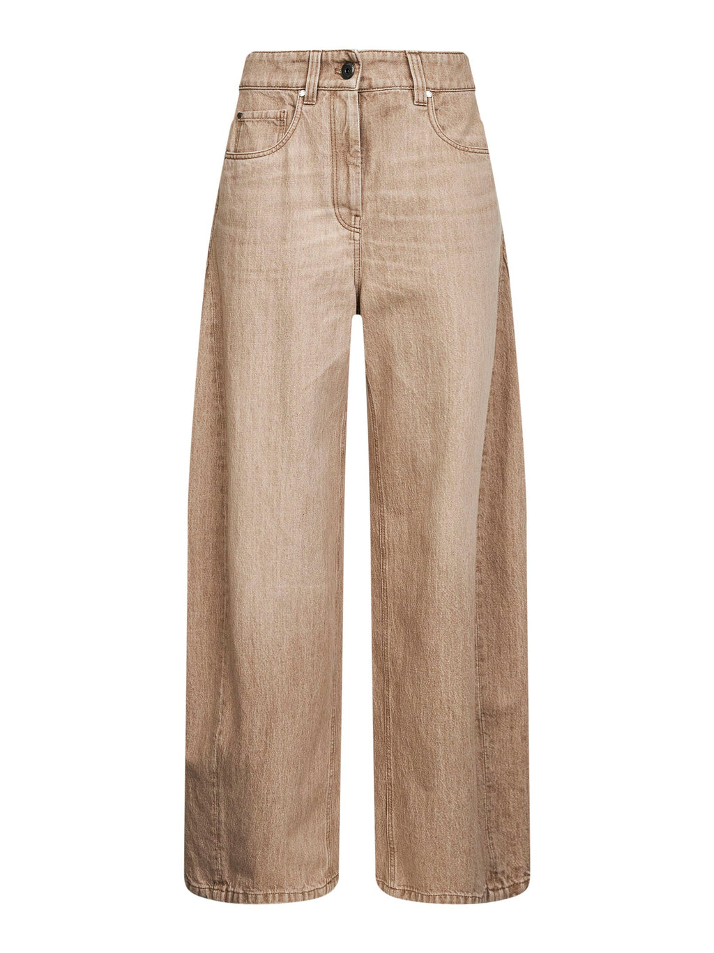 Brunello Cucinelli Women Beige Authentic Denim Wide Jeans With Monili