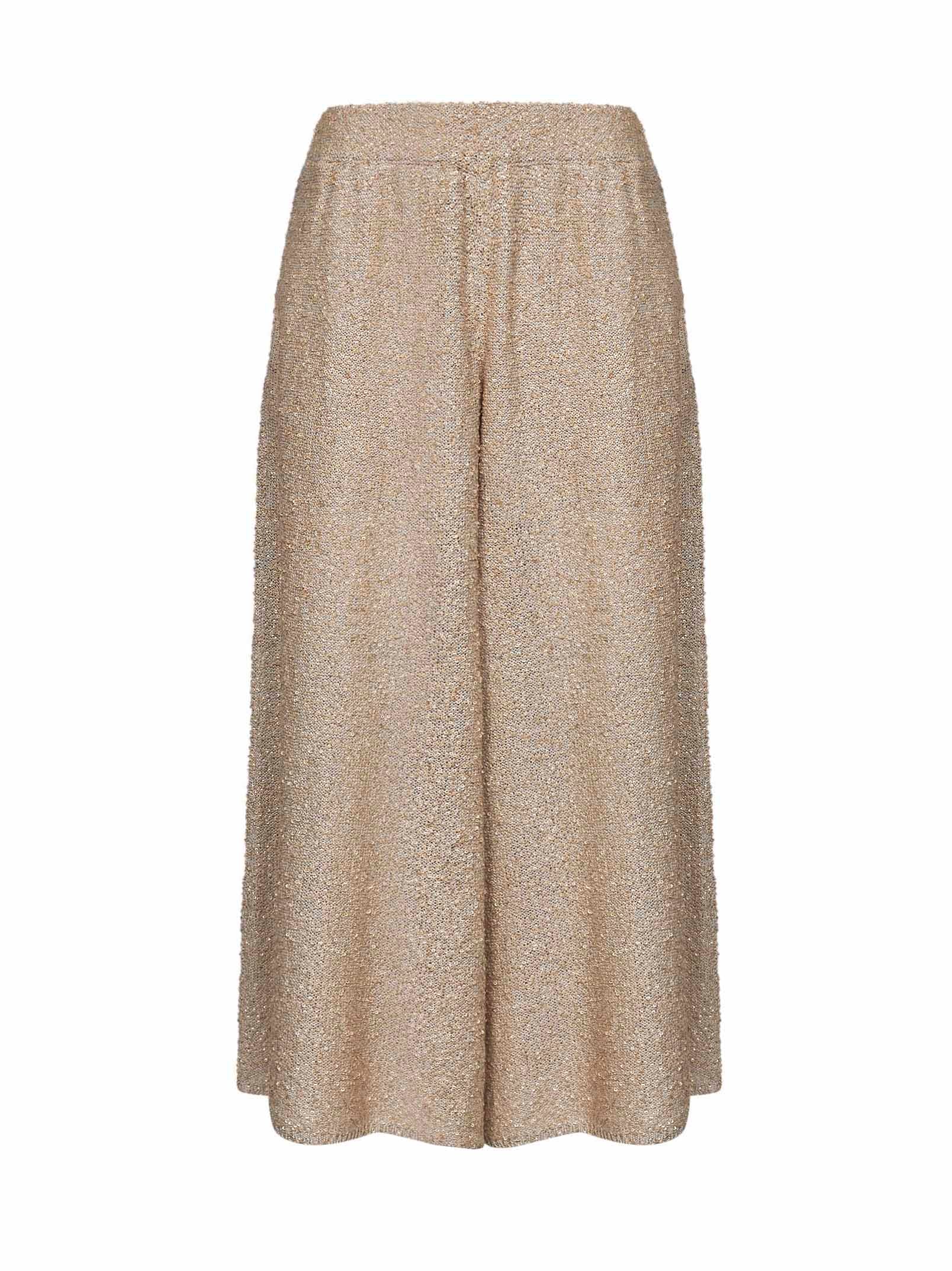 Brunello Cucinelli Women Gold Sequin Knit Dazzling Texture Culotte Trousers