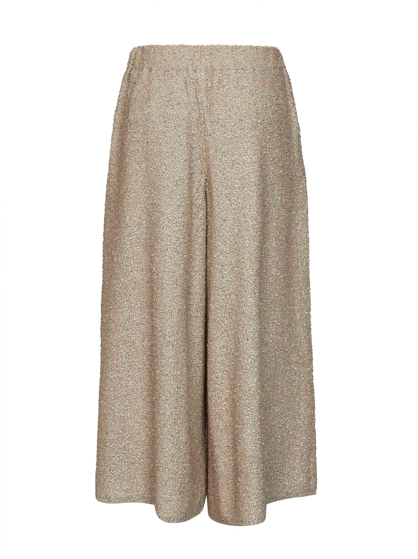 Brunello Cucinelli Women Gold Sequin Knit Dazzling Texture Culotte Trousers