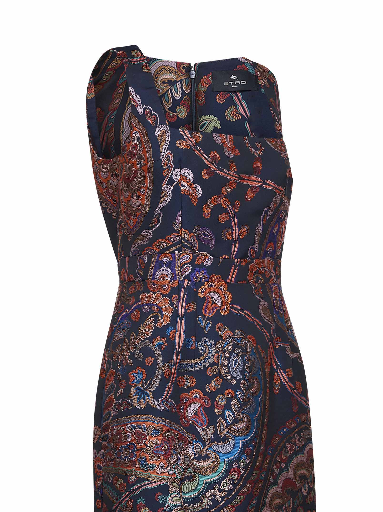 Etro Women Blue Floral Paisley-Pattern Jacquard Midi Sheath Dress