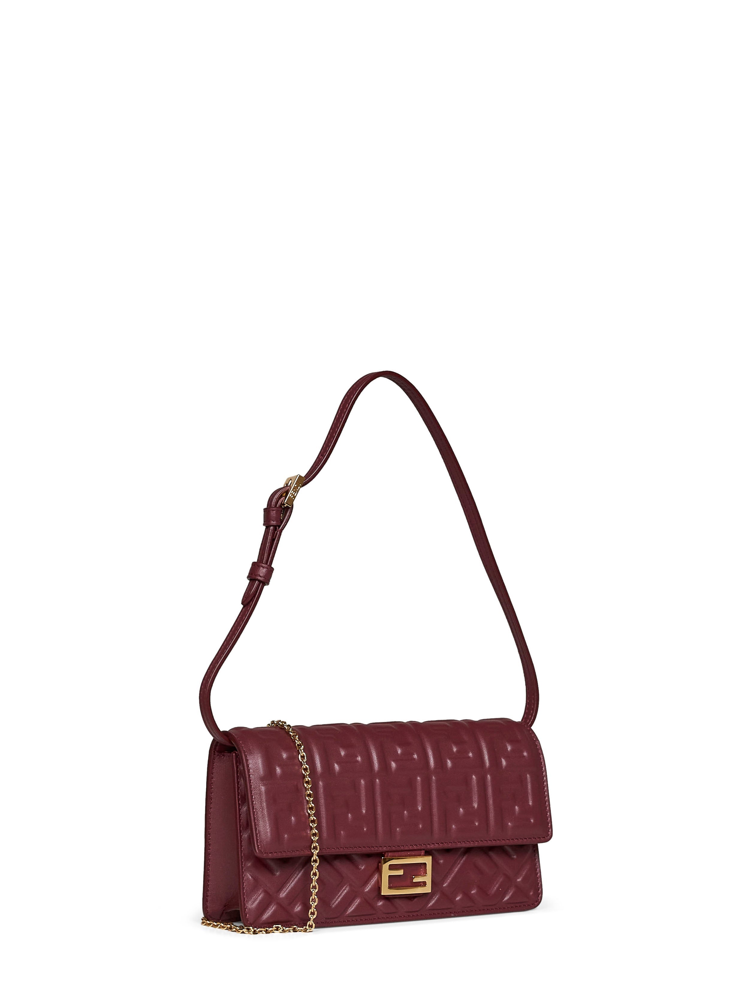 Fendi Women Burgundy Wallet On Chain Baguette Minibag<Br/>