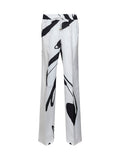 Kiton Women White And Black Printed Silk Trousers