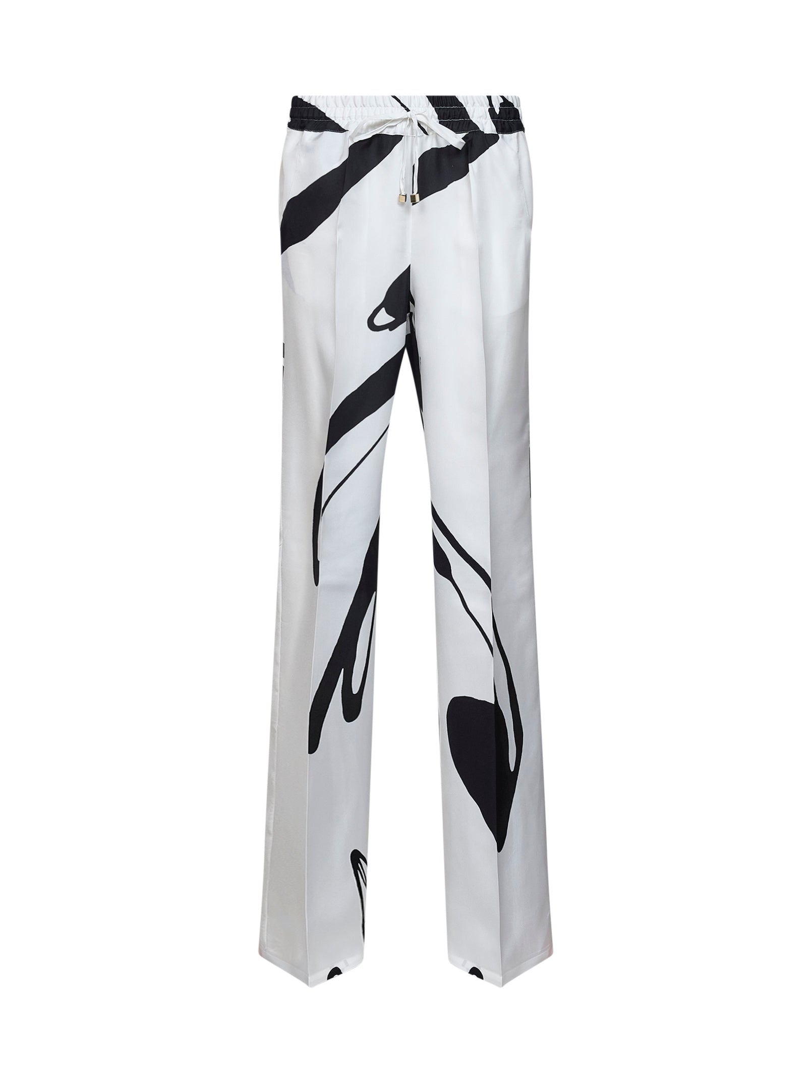 Kiton Women White And Black Printed Silk Trousers