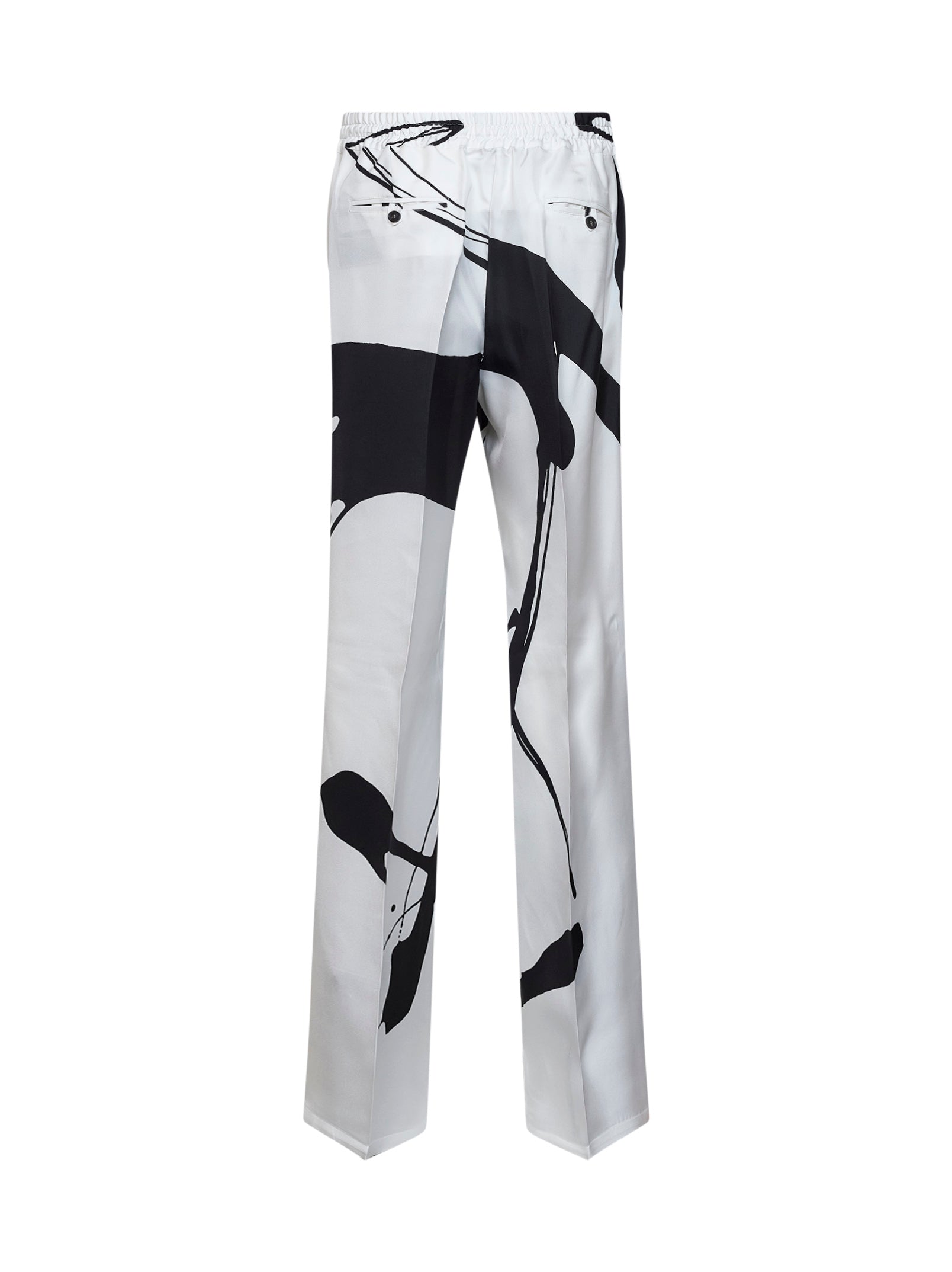 Kiton Women White And Black Printed Silk Trousers