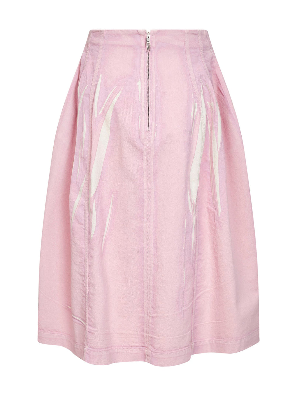 Marni Women Pink Screen-Printed Denim Flared Midi Skirt