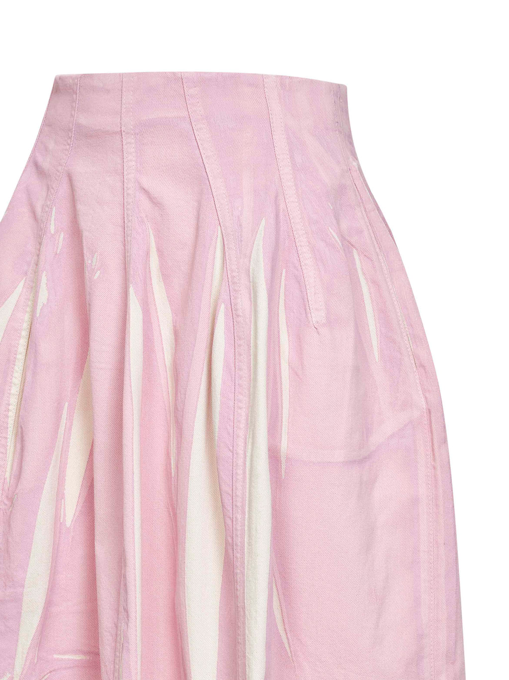 Marni Women Pink Screen-Printed Denim Flared Midi Skirt
