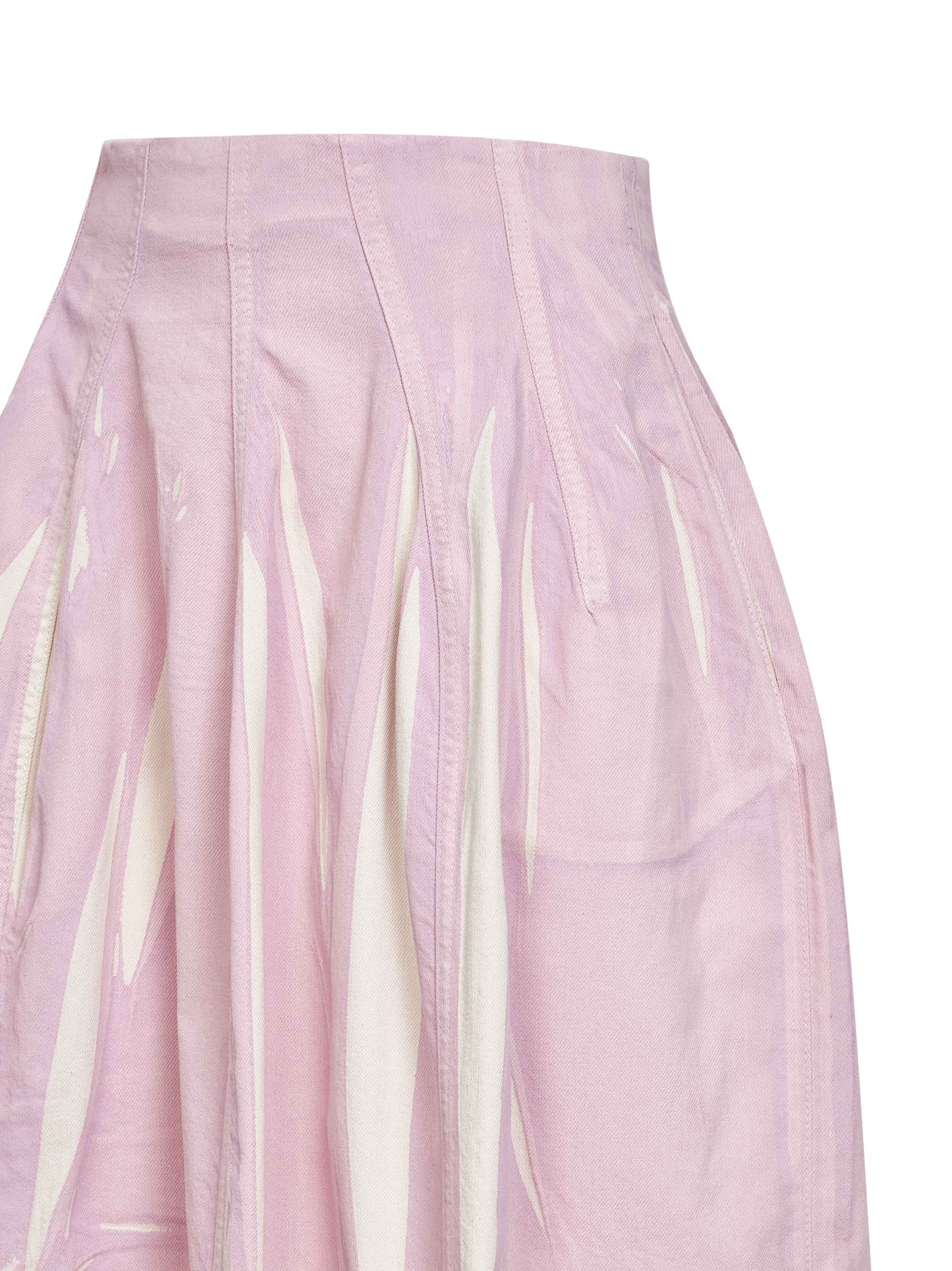Marni Women Pink Screen-Printed Denim Flared Midi Skirt