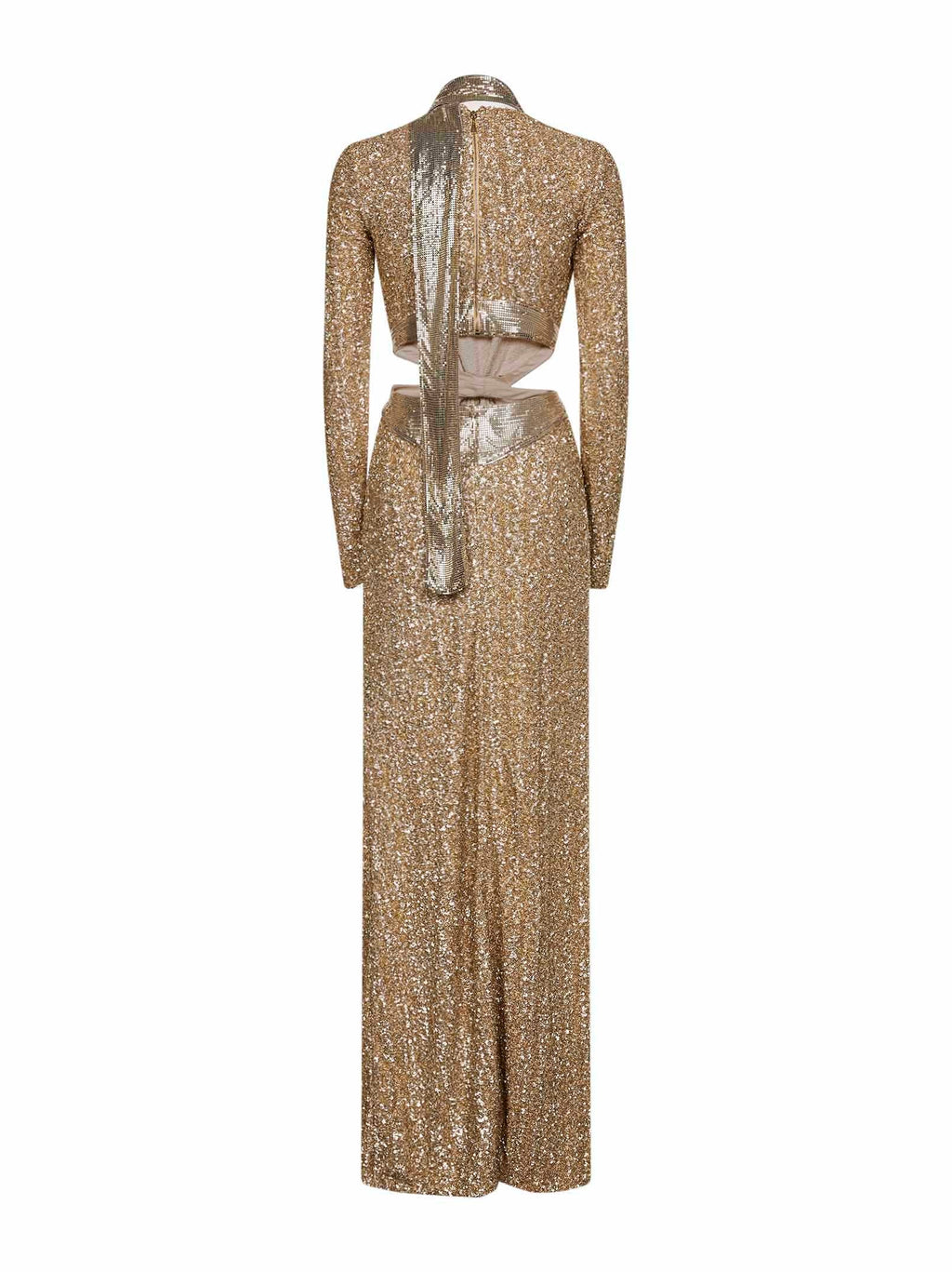 Rabanne Women Gold Sequins And Metallic Mesh Long Dress