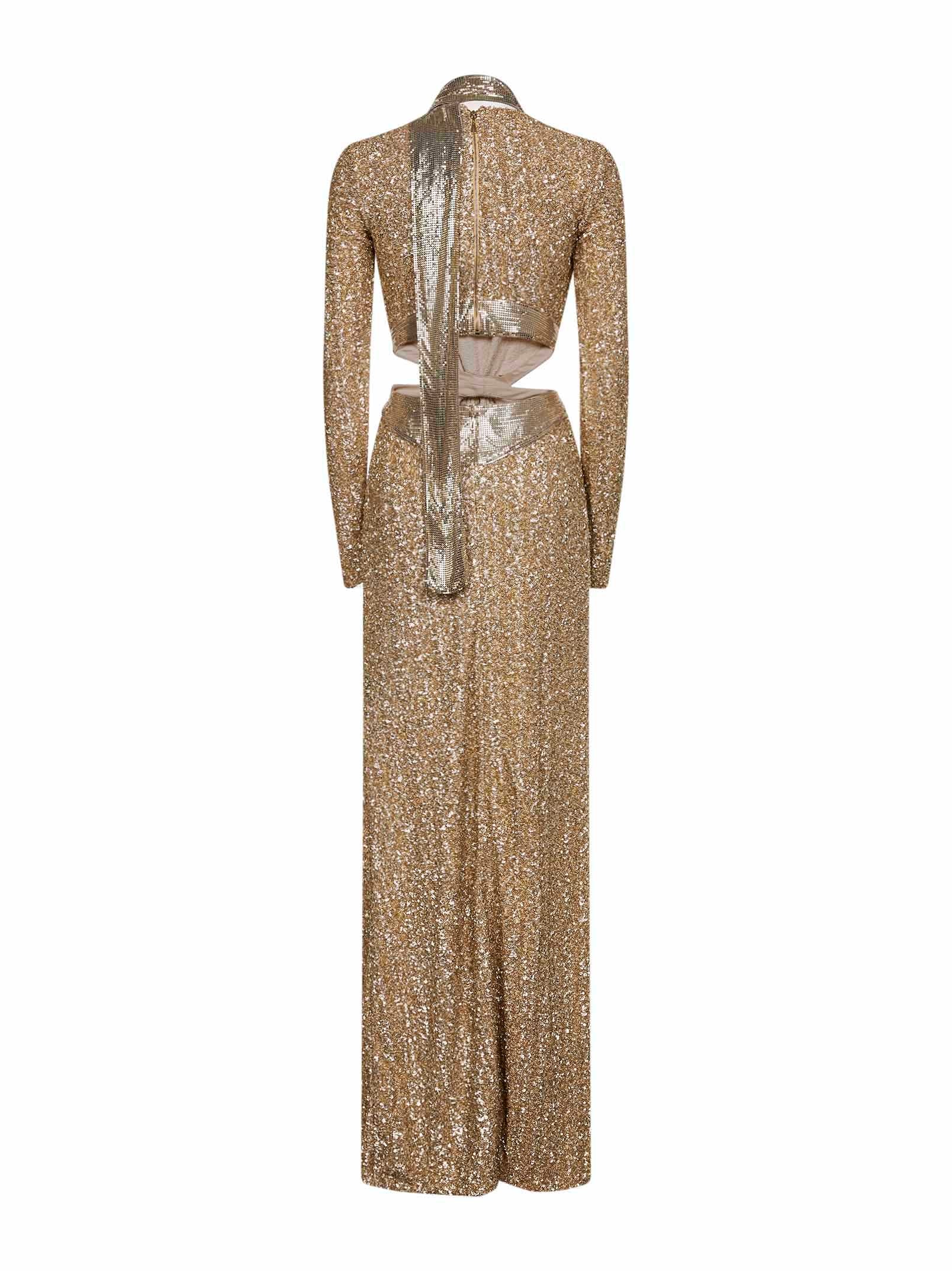 Rabanne Women Gold Sequins And Metallic Mesh Long Dress