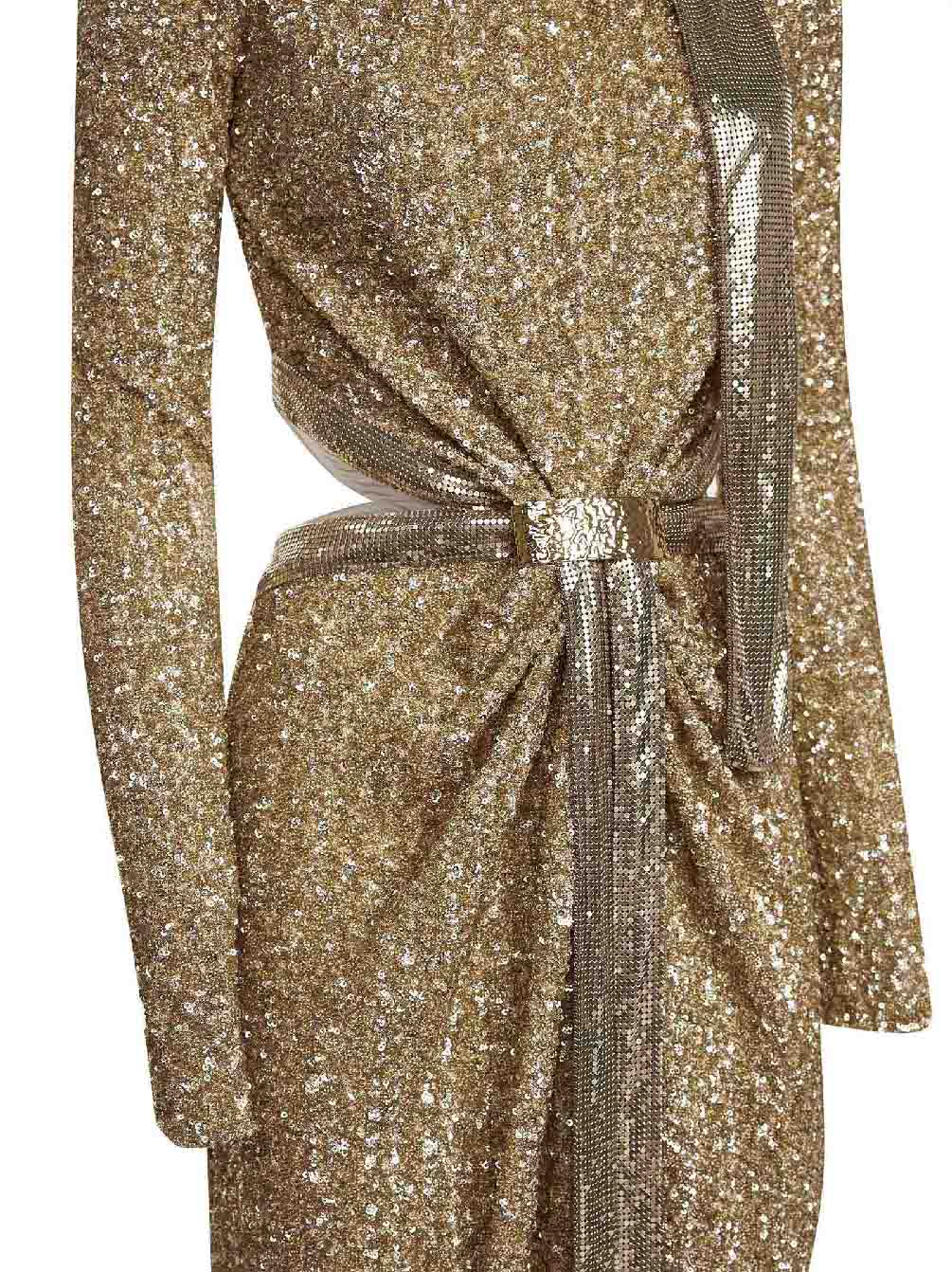 Rabanne Women Gold Sequins And Metallic Mesh Long Dress