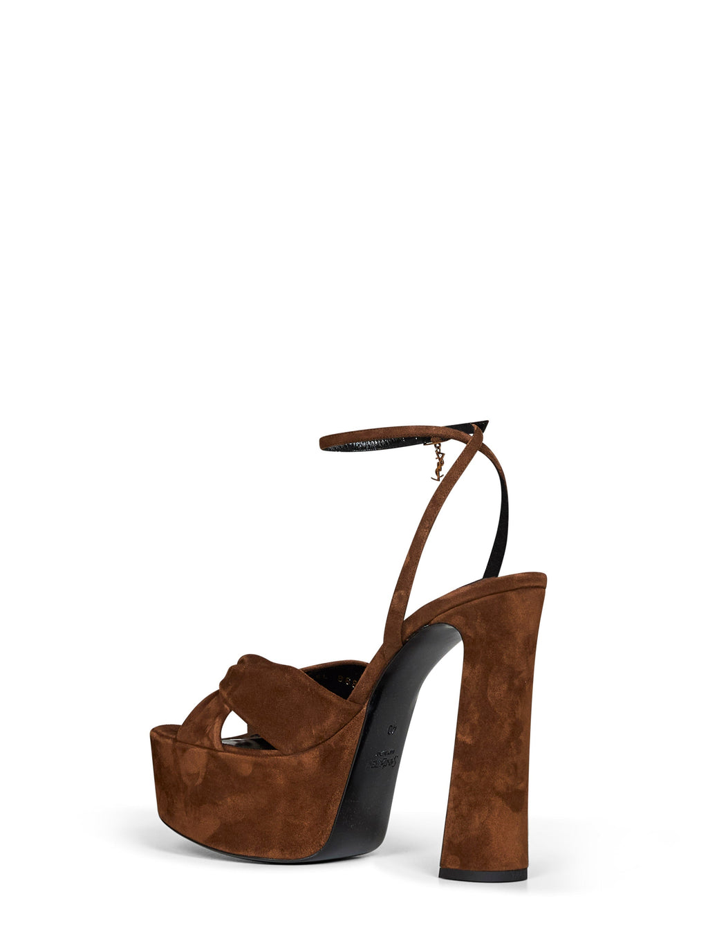 Saint Laurent Women Dark Havana Suede Franciane Platform Sandals