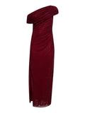 Self Portrait Women Burgundy Rhinestone Jersey One-Shoulder Midi Dress