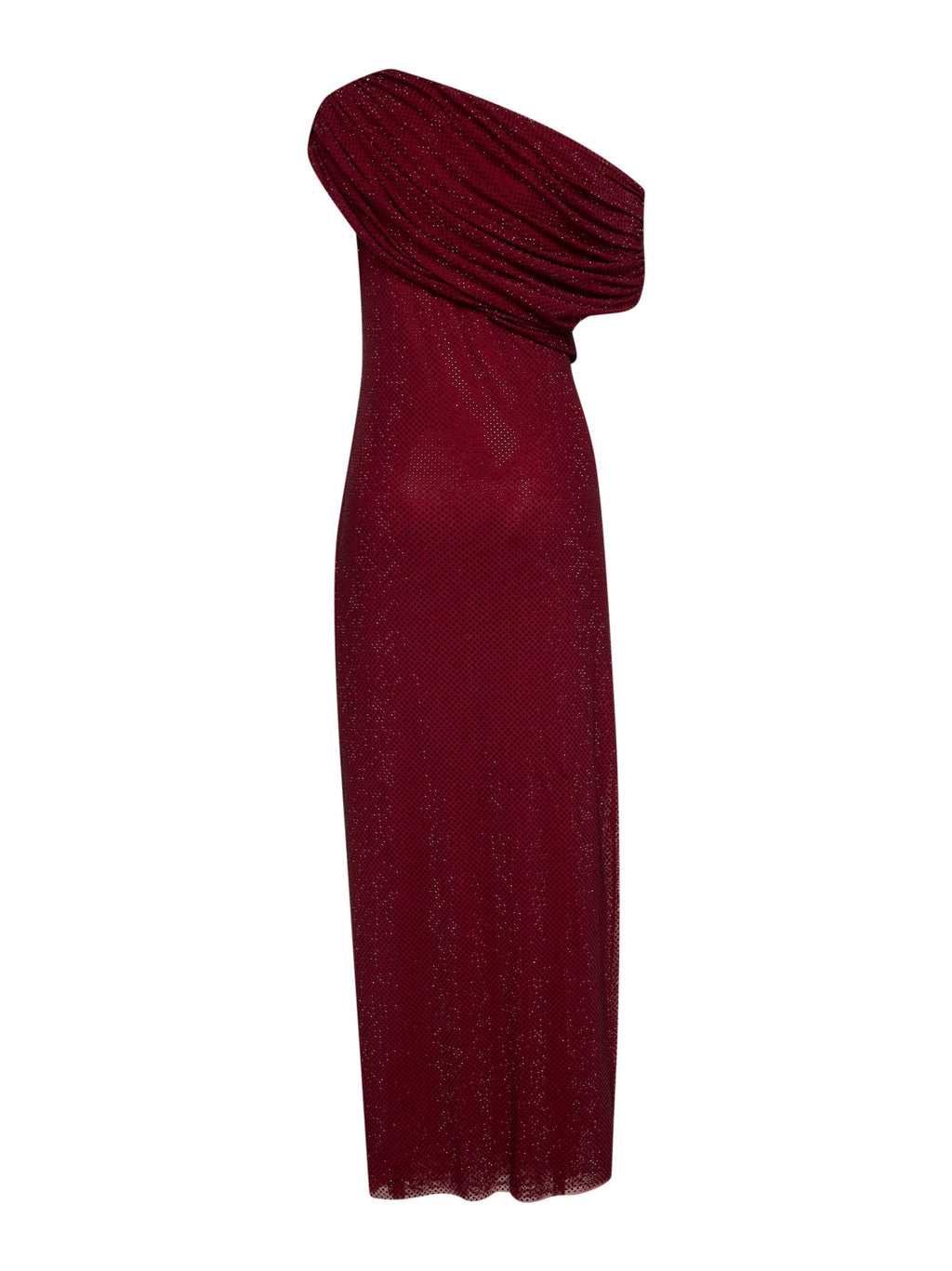 Self Portrait Women Burgundy Rhinestone Jersey One-Shoulder Midi Dress