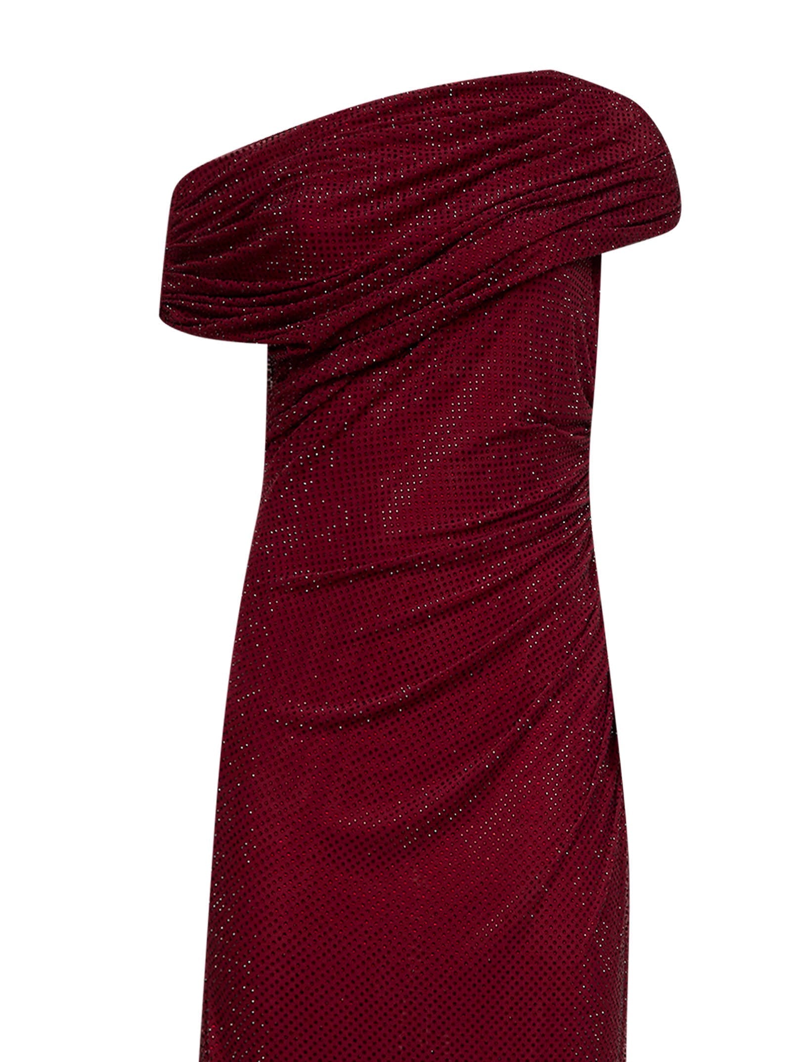 Self Portrait Women Burgundy Rhinestone Jersey One-Shoulder Midi Dress