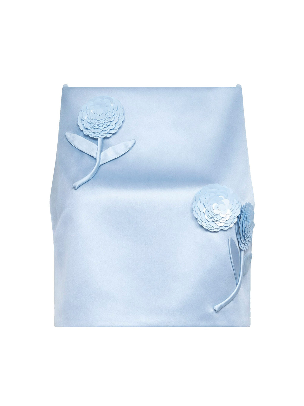 Self Portrait Women Light Blue Satin 3D Sequin Flower-Embellished Cropped Top