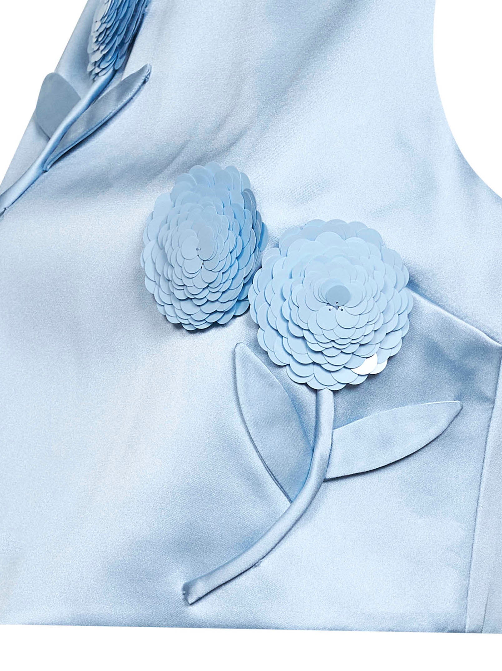 Self Portrait Women Light Blue Satin 3D Sequin Flower-Embellished Cropped Top