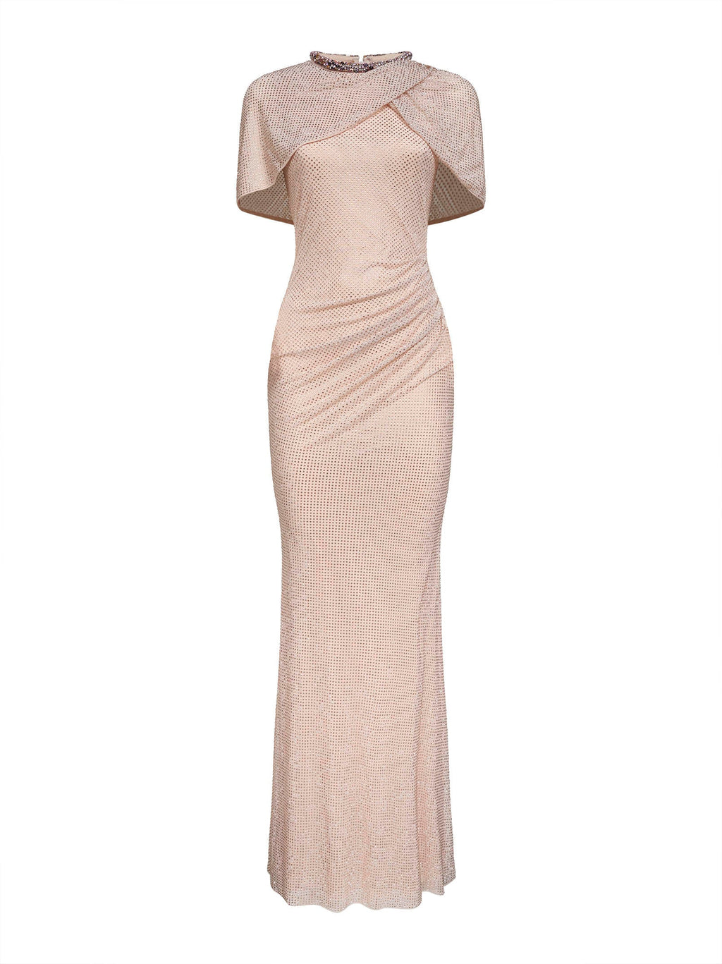 Self Portrait Women Champagne Rhinestone Stretch Tulle Maxi Dress