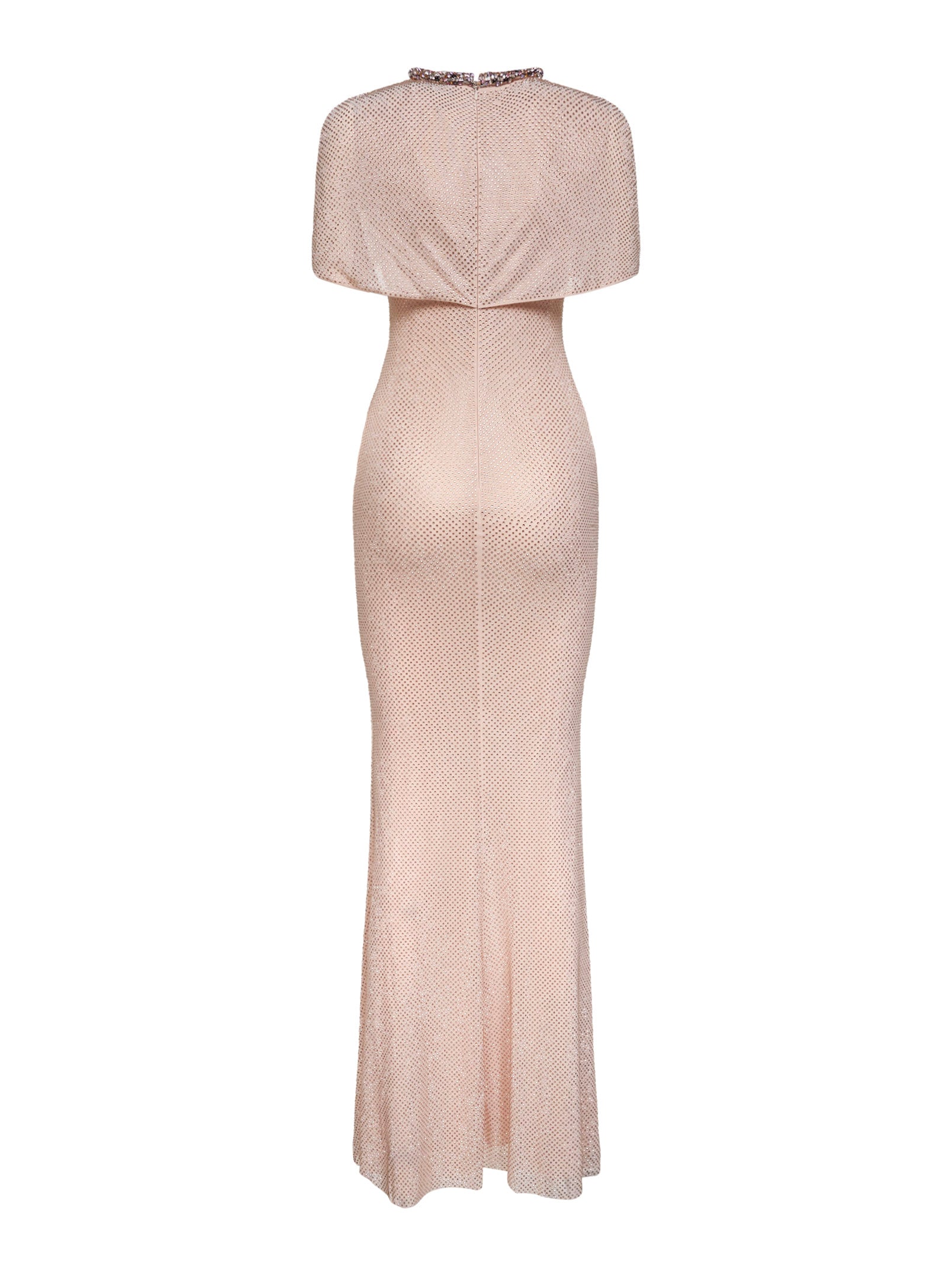 Self Portrait Women Champagne Rhinestone Stretch Tulle Maxi Dress