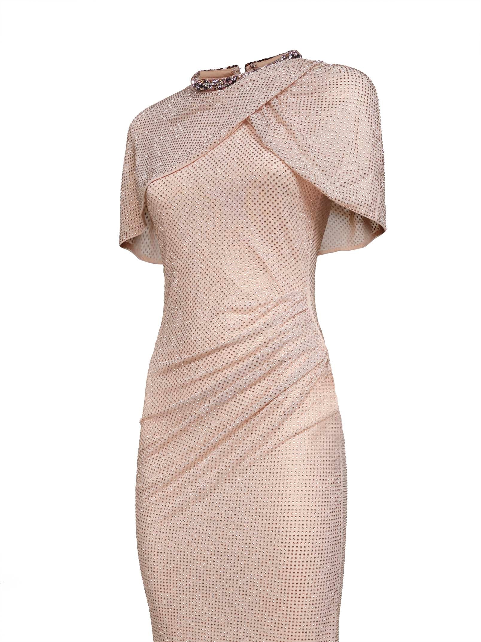 Self Portrait Women Champagne Rhinestone Stretch Tulle Maxi Dress
