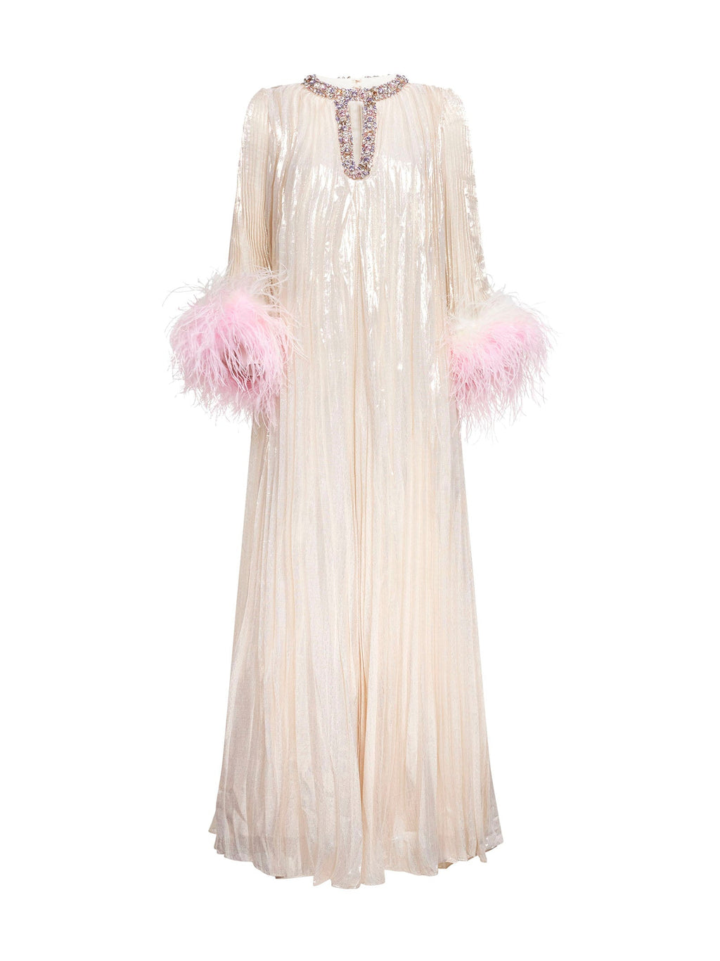Self Portrait Women Champagne Metallic Pleated Caftan Maxi Dress
