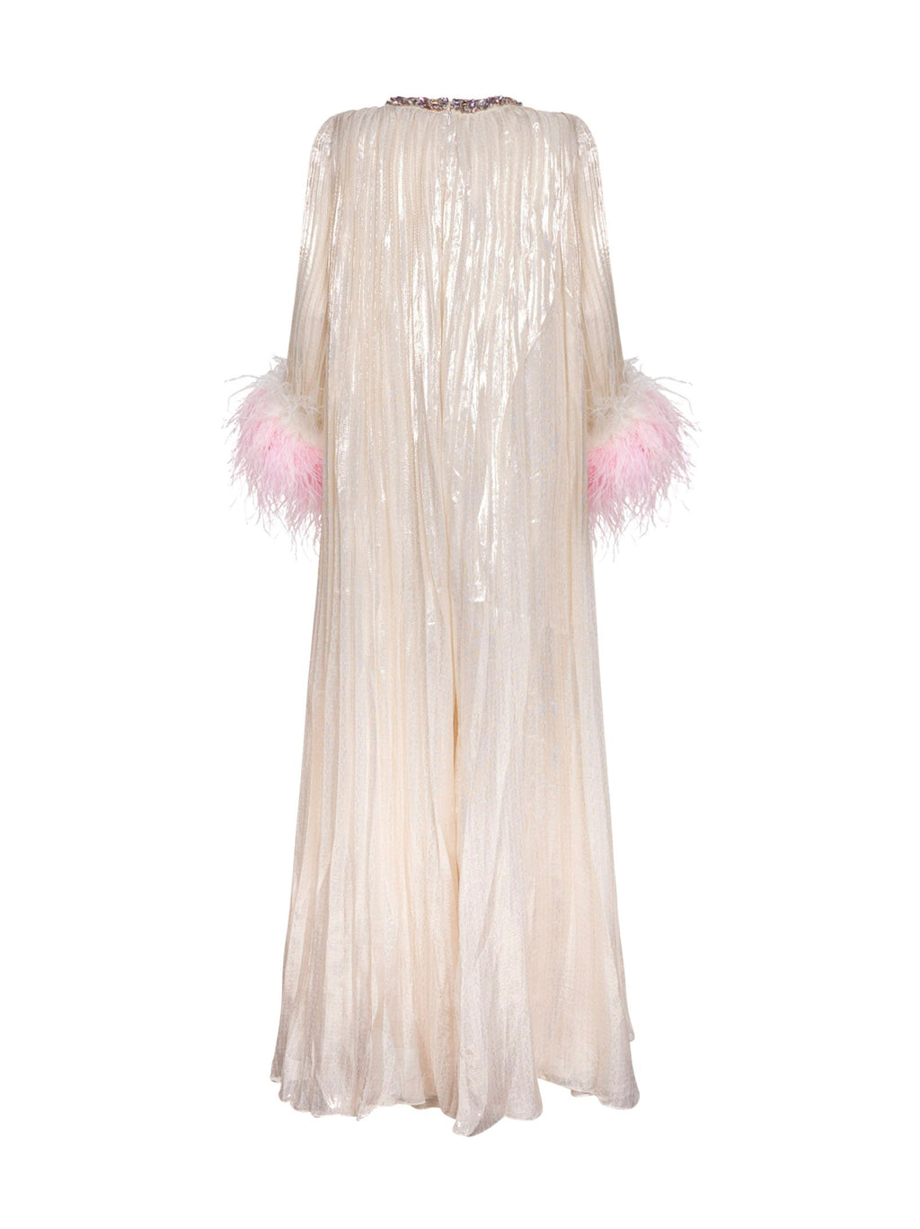 Self Portrait Women Champagne Metallic Pleated Caftan Maxi Dress