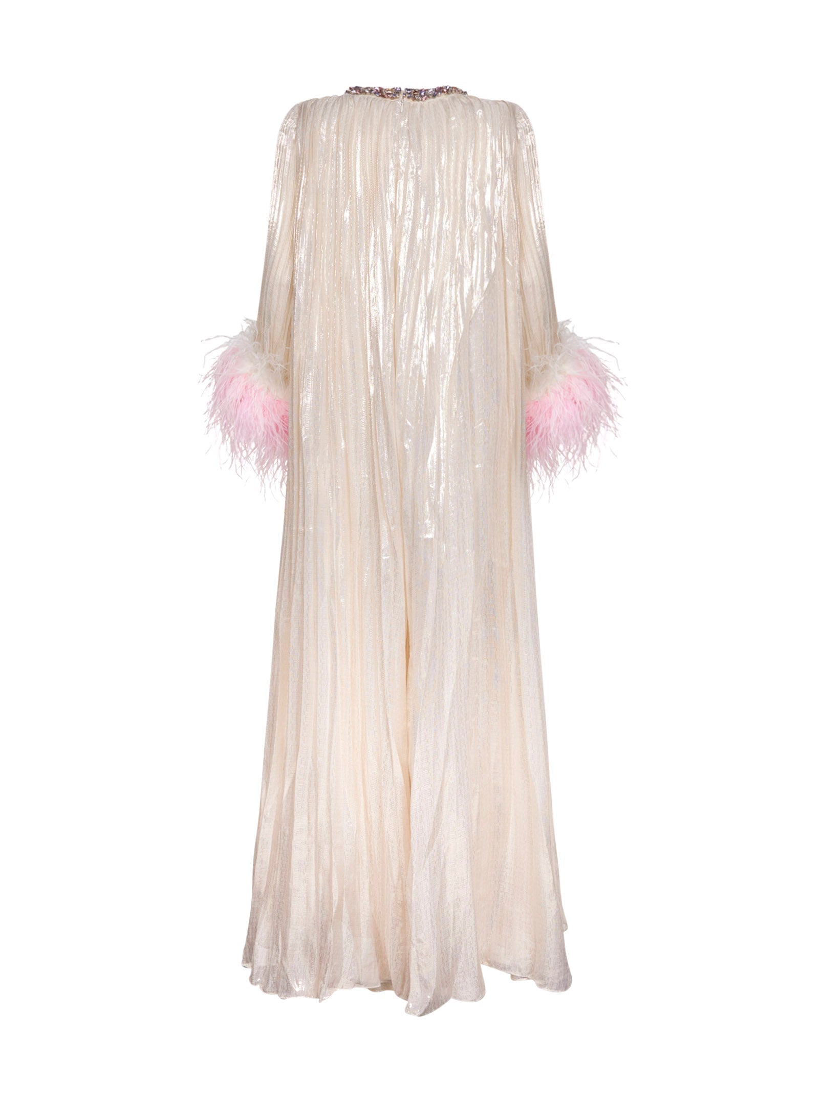 Self Portrait Women Champagne Metallic Pleated Caftan Maxi Dress