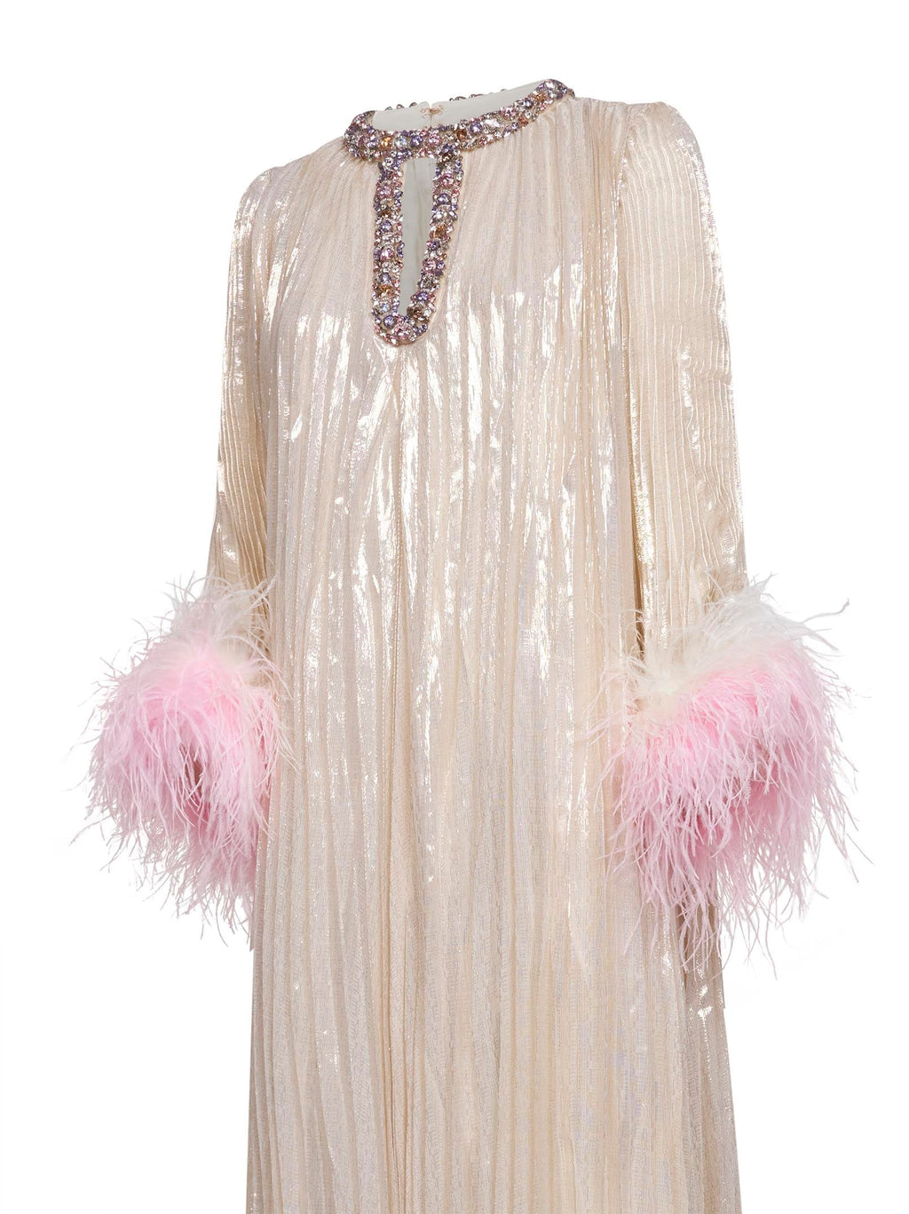 Self Portrait Women Champagne Metallic Pleated Caftan Maxi Dress