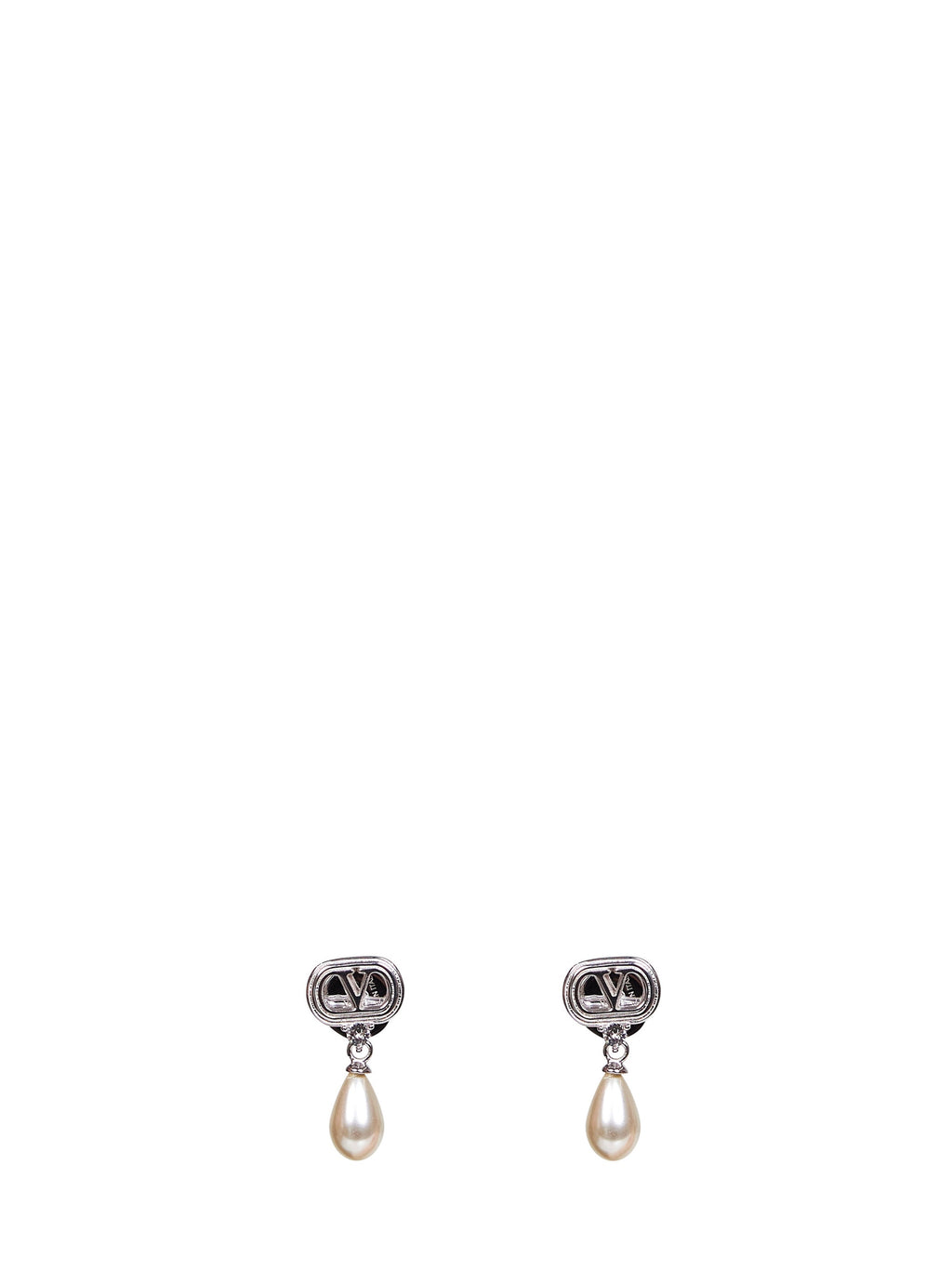 Valentino Garavani Women Metal And Pearls And Crystals Ovalette Earrings