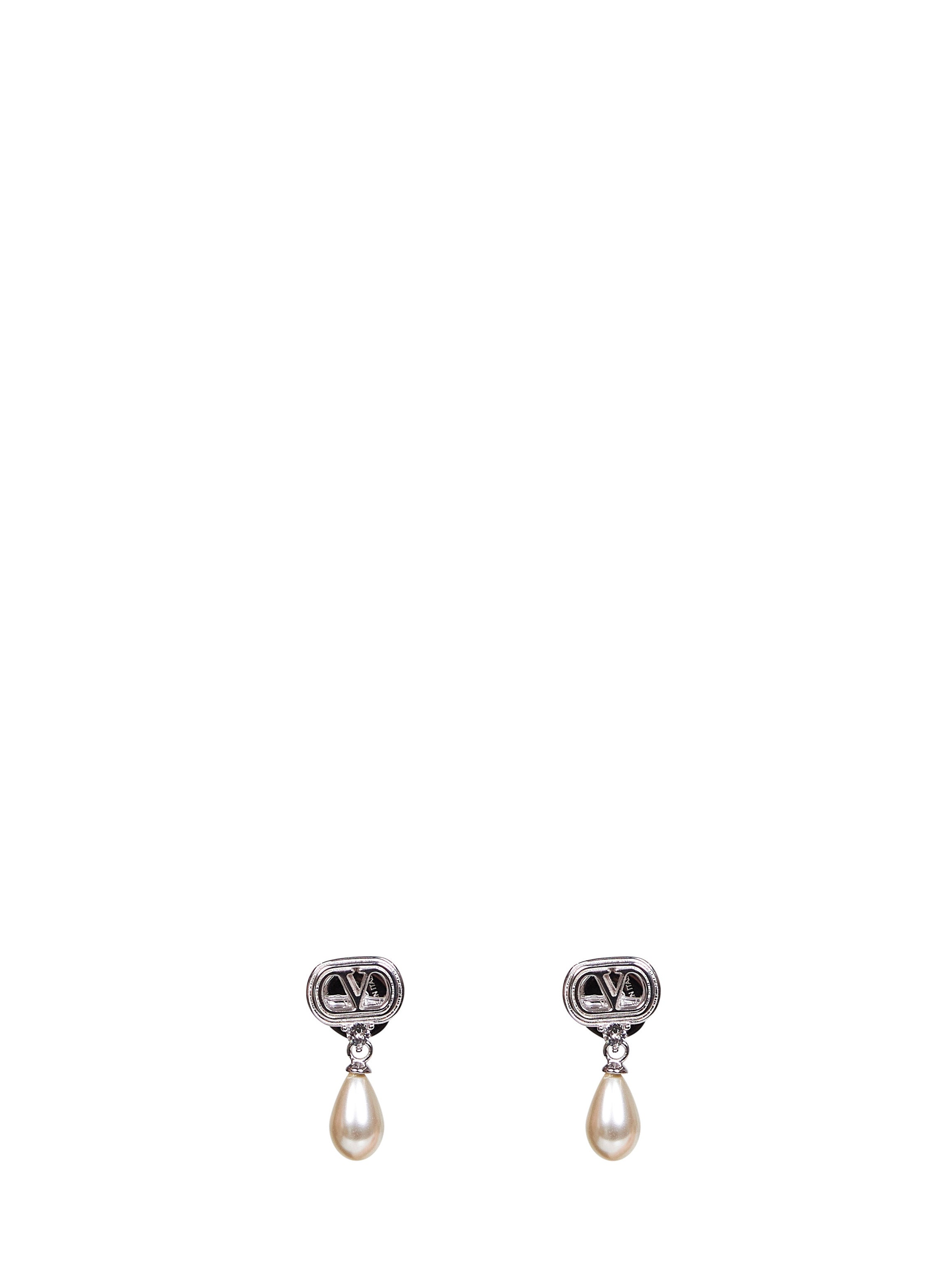 Valentino Garavani Women Metal And Pearls And Crystals Ovalette Earrings