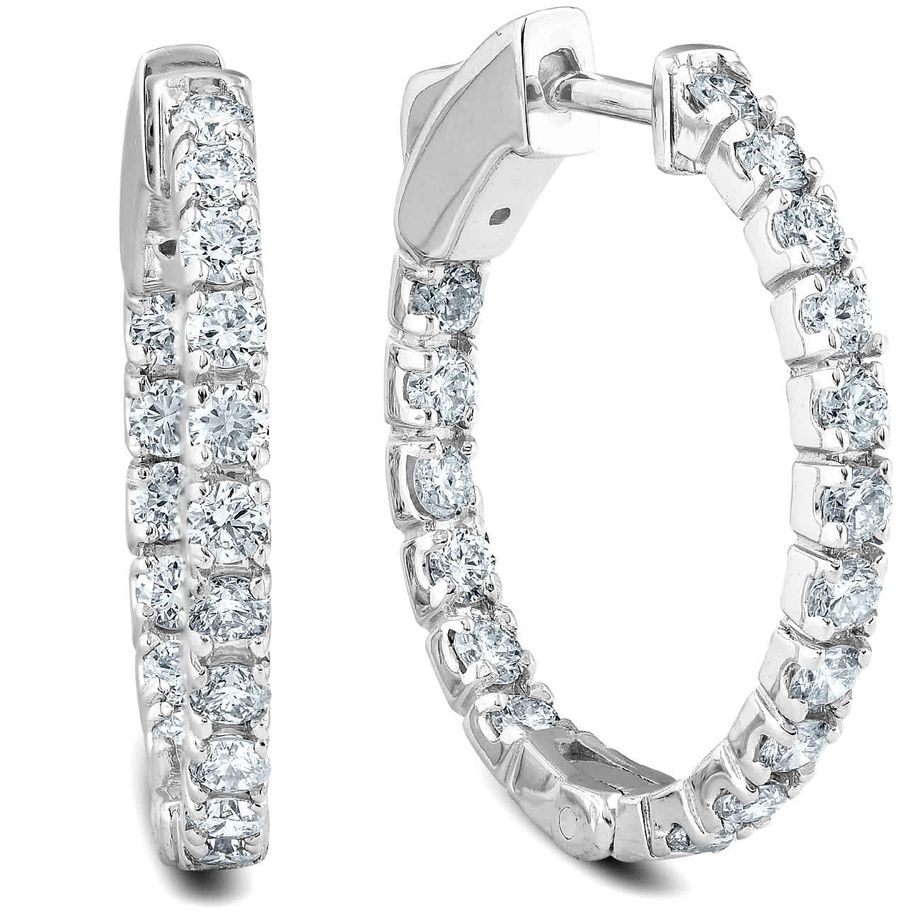 14k White or Yellow Gold 1Ct TW Round Natural Diamond Hoops 1" Tall