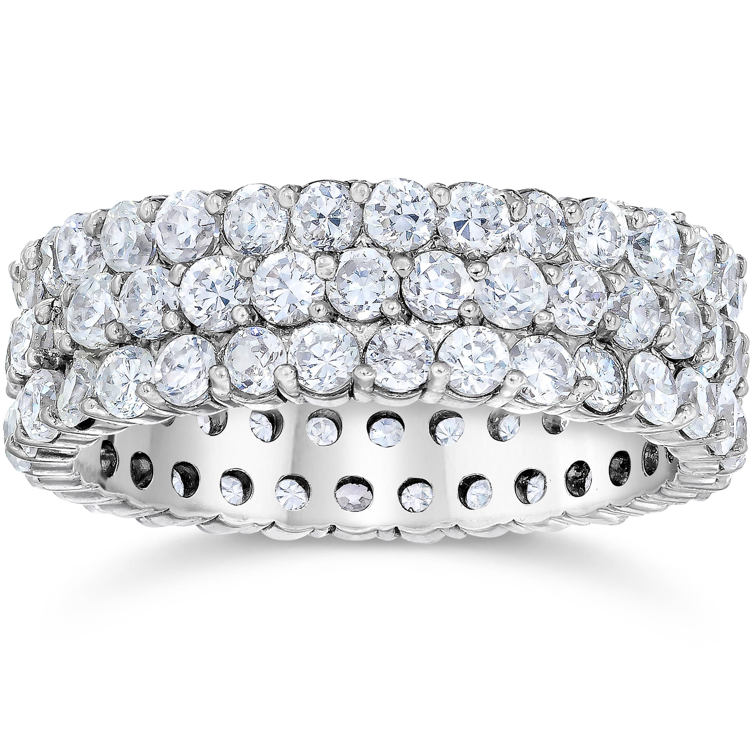 3 1/2ct 3-Row Lab Grown Diamond Eternity Ring 14K White Gold Size: 10