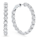 7Ct TW Round Diamond Inside Outside Hoops Vault Lock 14k White Gold Lab Grown Size: 1" Tall