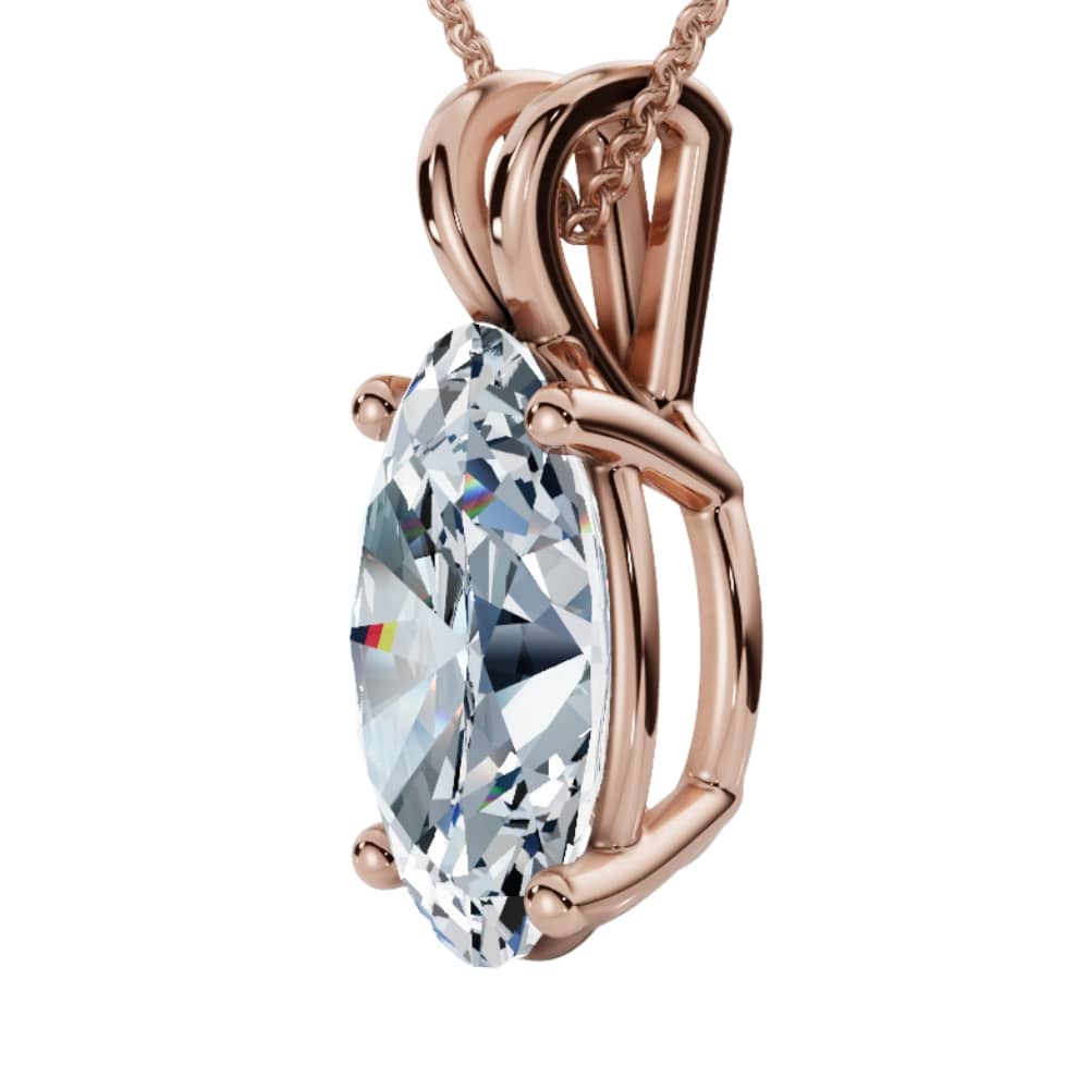 Oval Solitaire Diamond 4-Prong Pendant 14k Gold 18" Necklace Lab Grown