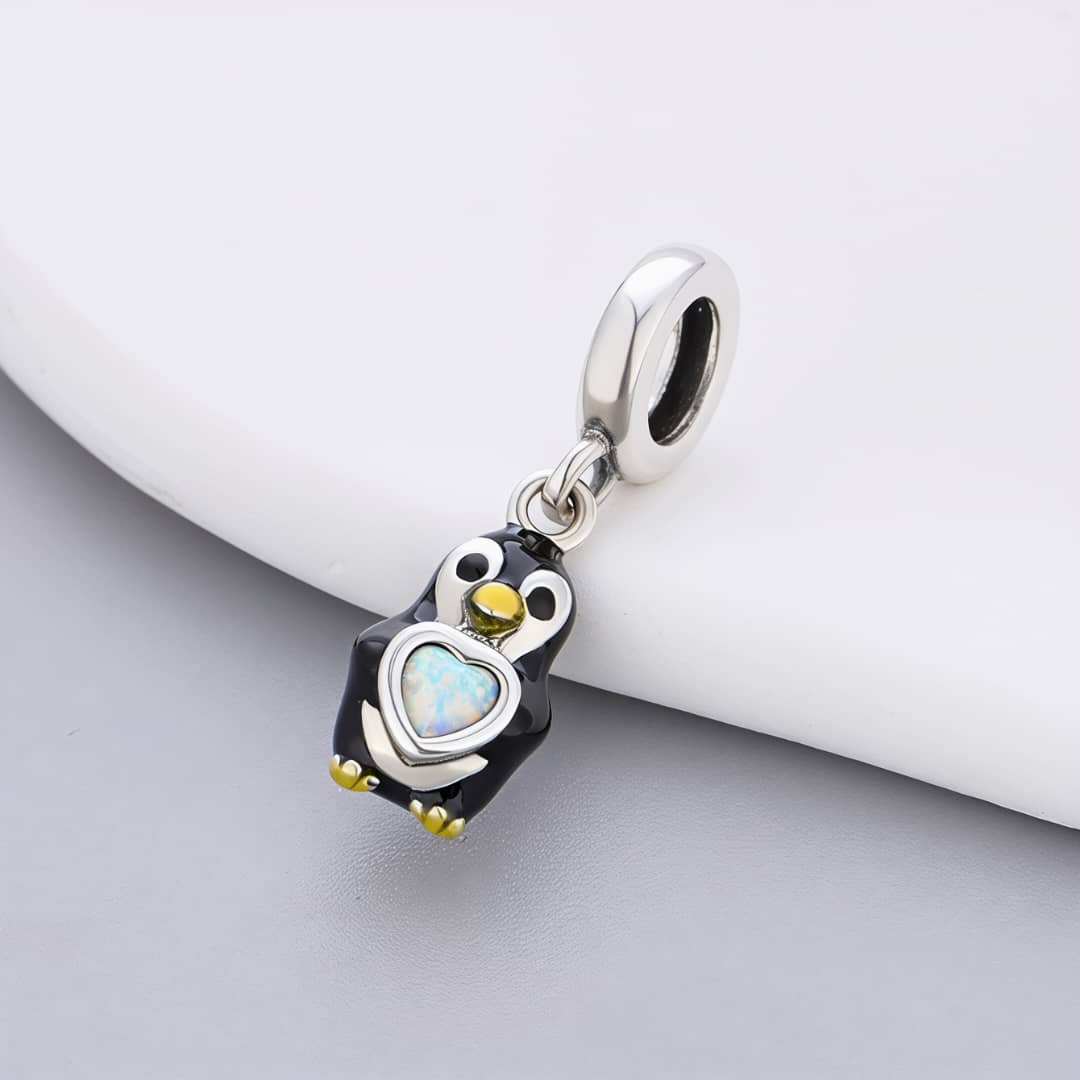 Penguin with Heart Stone Dangle Charm