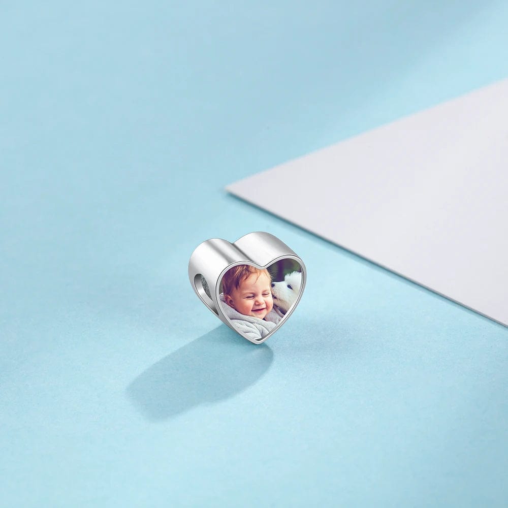 Personalized Baby Footprint Heart Photo Charm