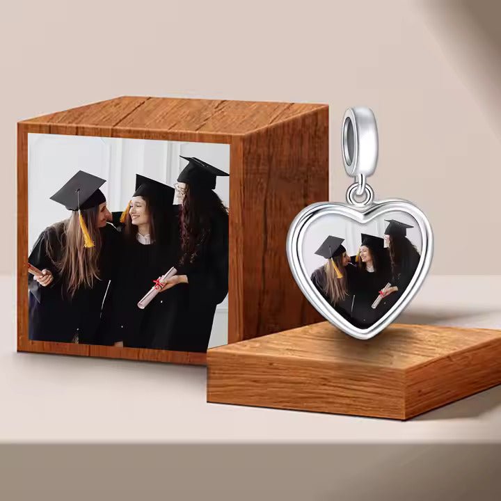 Personalized Double Heart Photo Charm