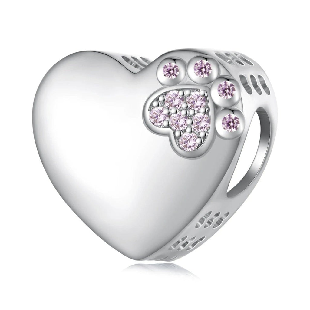 Personalized Paw Print Engraved Heart Charm