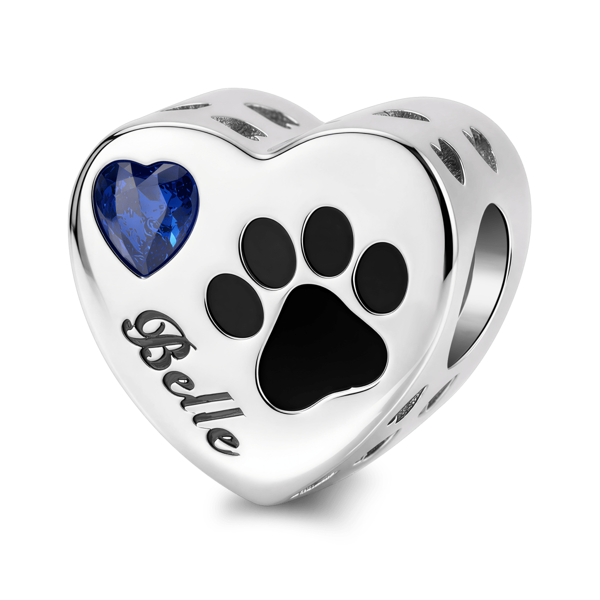 Personalized Pet Photo & Engraved Paw Print Birthstone Heart Charm
