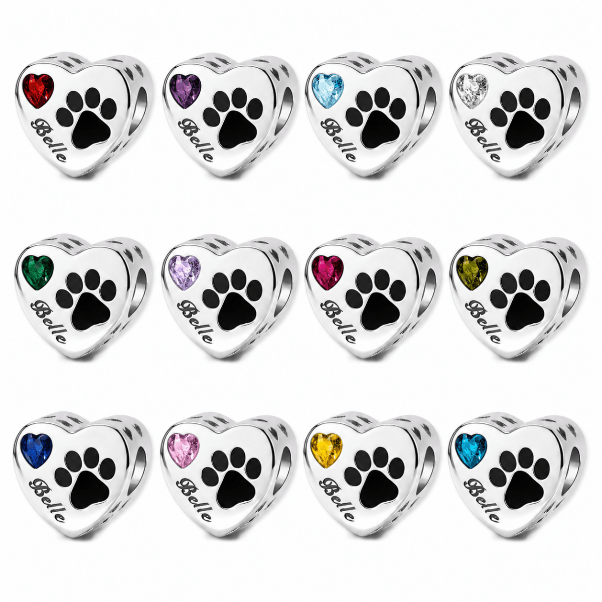 Personalized Pet Photo & Engraved Paw Print Birthstone Heart Charm