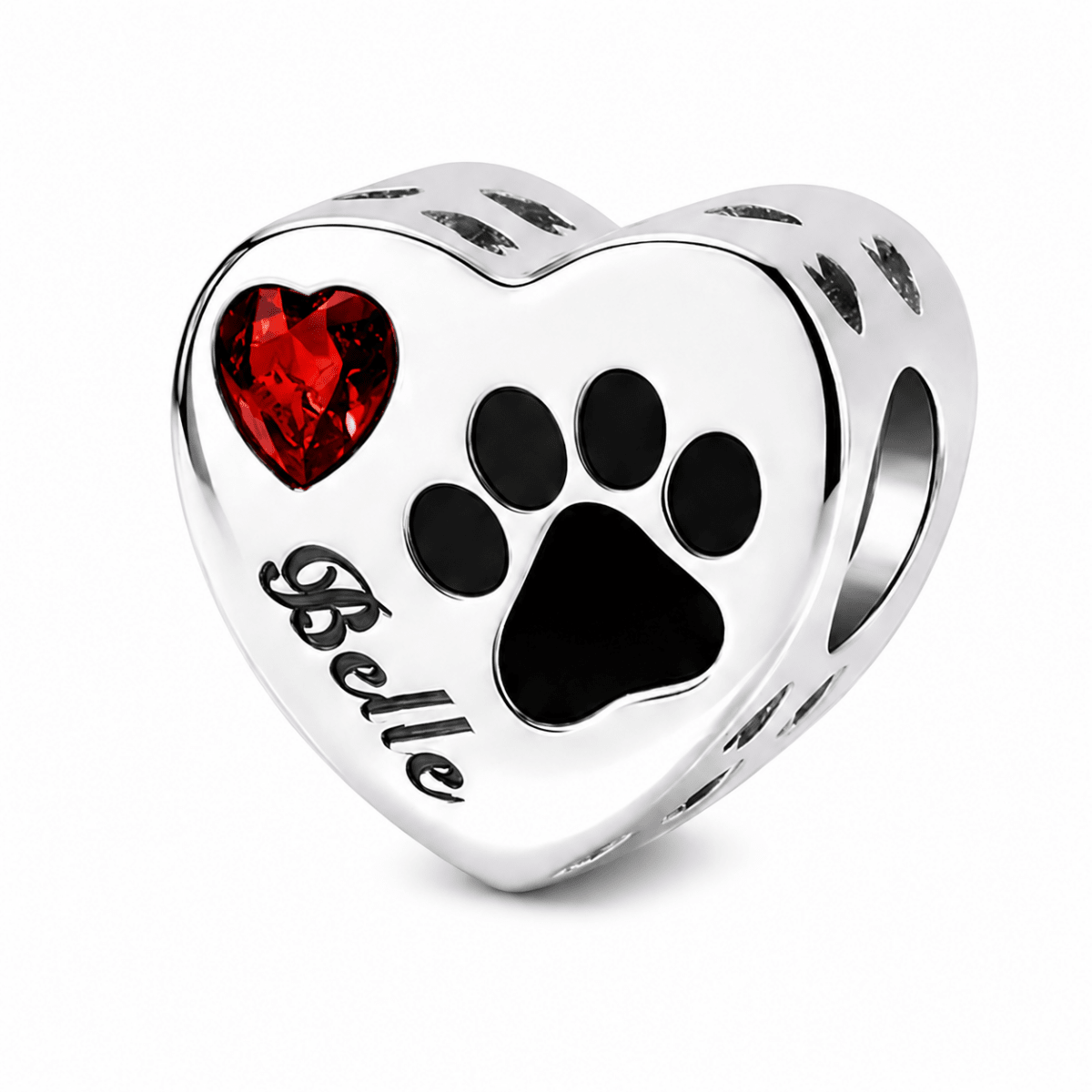 Personalized Pet Photo & Engraved Paw Print Birthstone Heart Charm